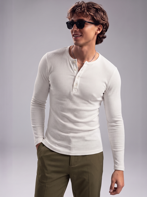 Men's Heather Grey Waffle Knit Henley – Classic Long Sleeve Thermal