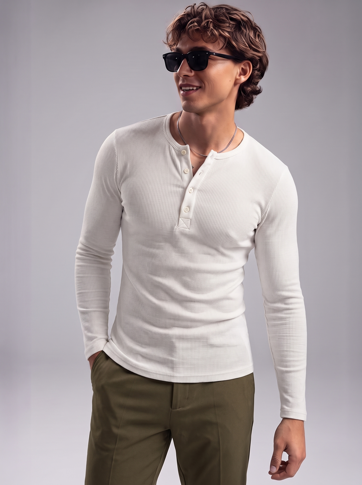Men's Heather Grey Waffle Knit Henley – Classic Long Sleeve Thermal