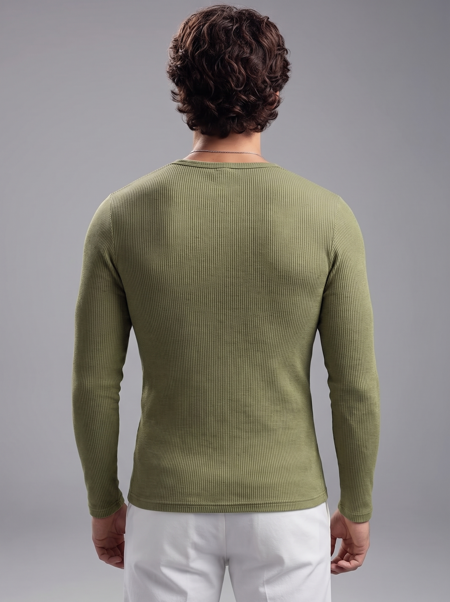 Men’s Luxury Waffle-Knit Henley – Sage Olive Relaxed Fit