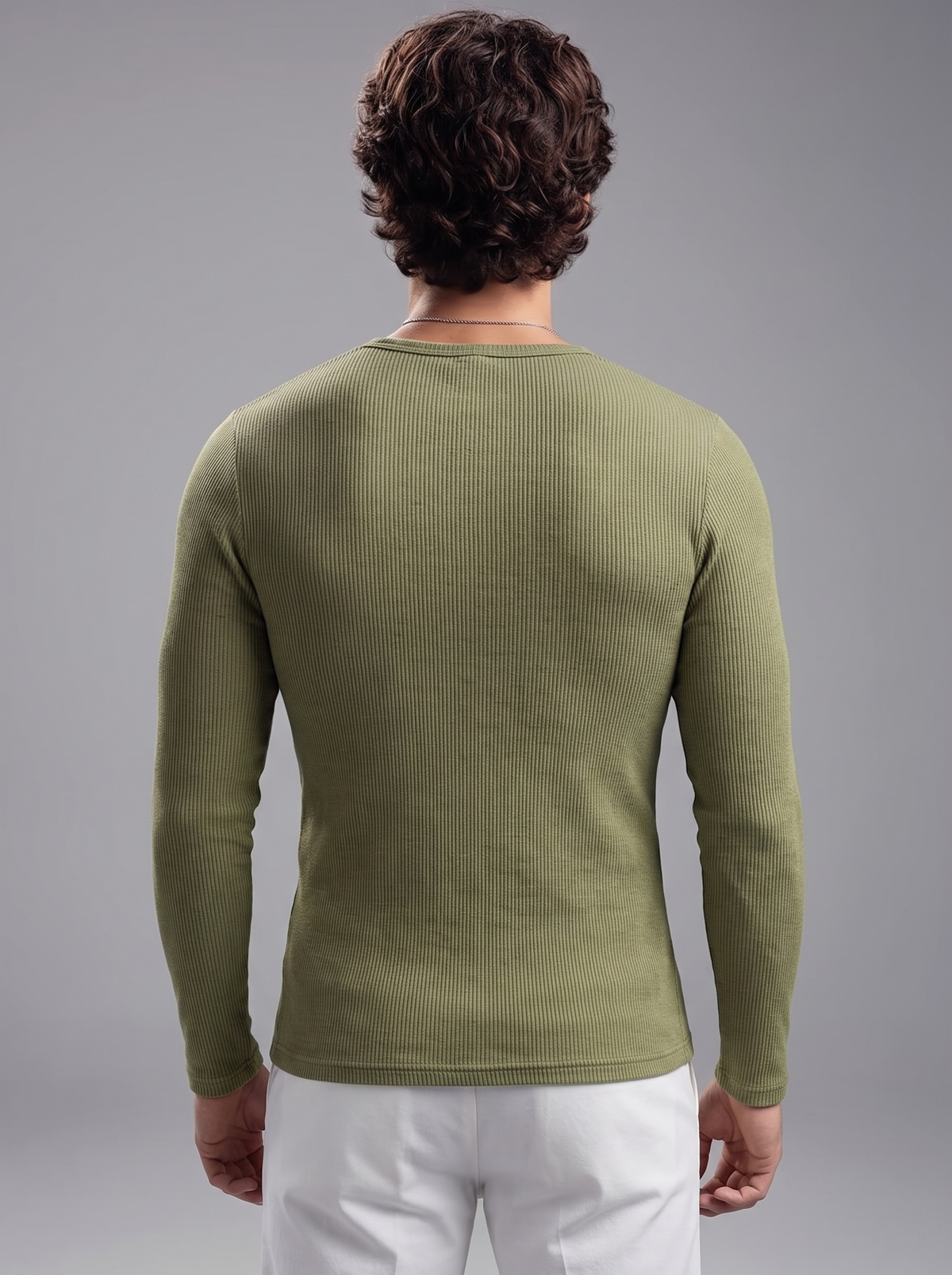 Men’s Luxury Waffle-Knit Henley – Sage Olive Relaxed Fit