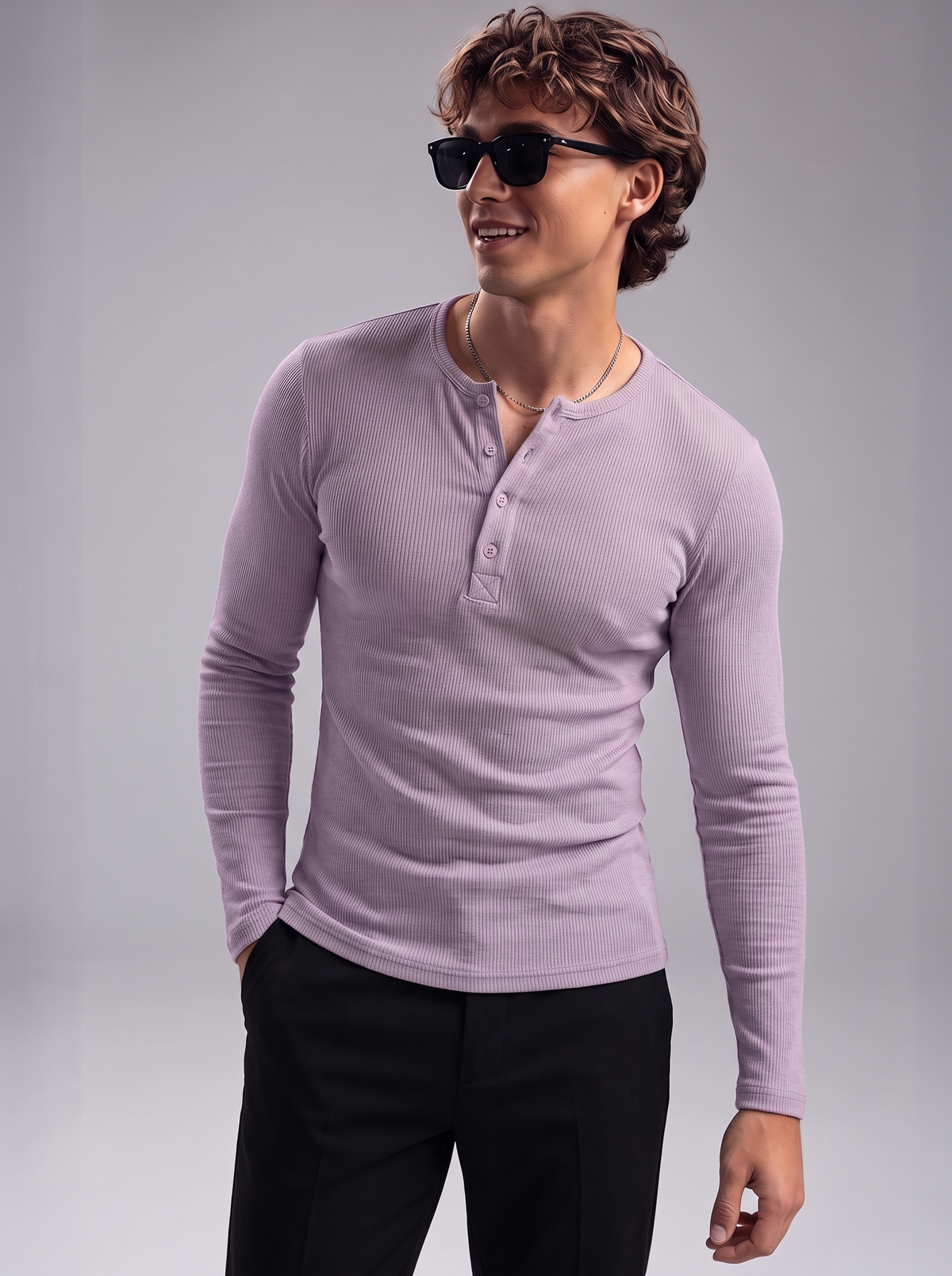 The Pastel Essential – Men’s Soft Lavender Henley