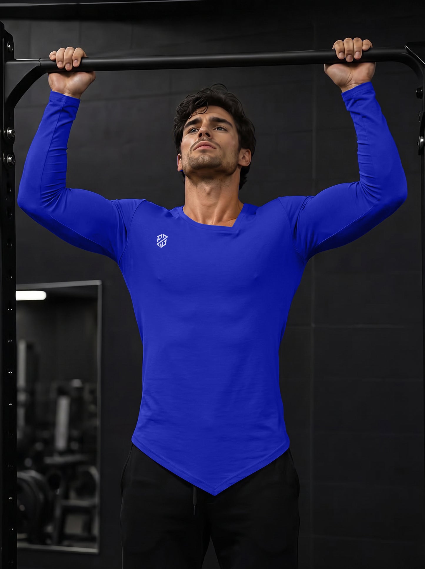 Men's Royal Blue Full Sleeve Muscle-Fit Gym T-Shirt