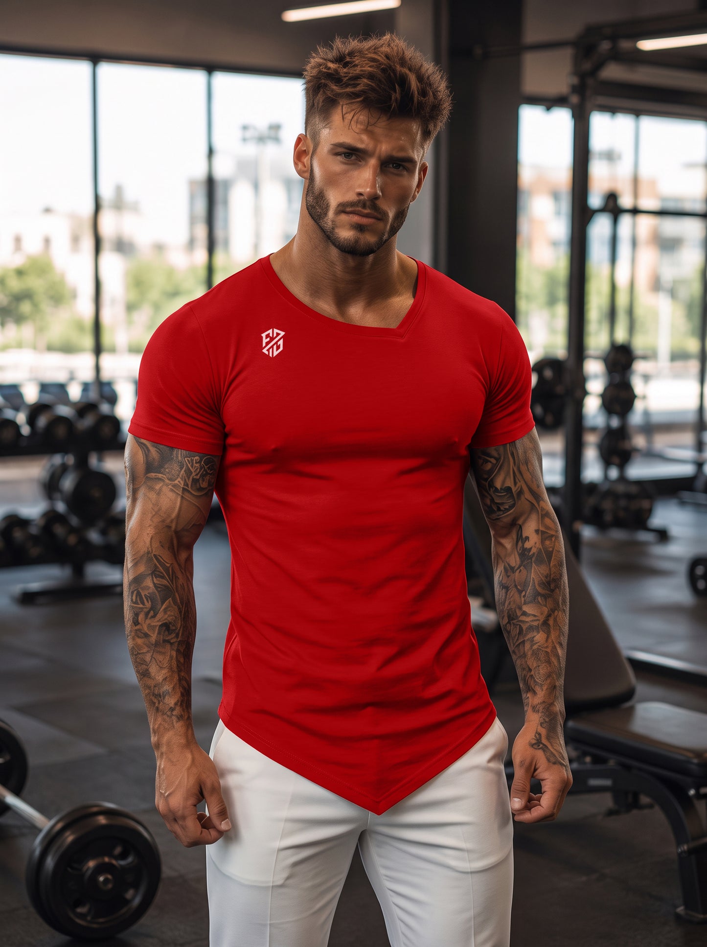 Men's Red Muscle-Fit Gym T-Shirt