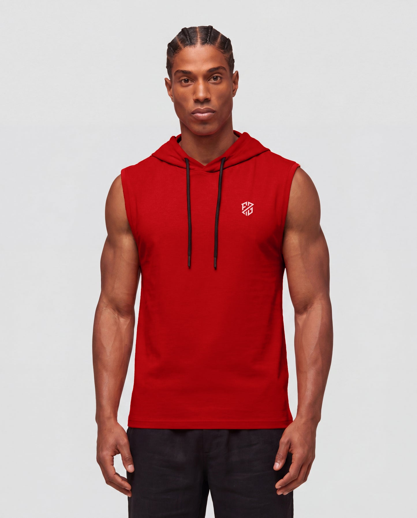 Men's Athletic Sleeveless Hoodie – Slim Fit Gym Tank Top (Crimson Red)