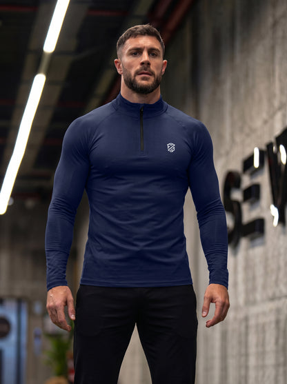 Men’s Performance 1/4 Zip Long Sleeve Gym Pullover – Navy Blue
