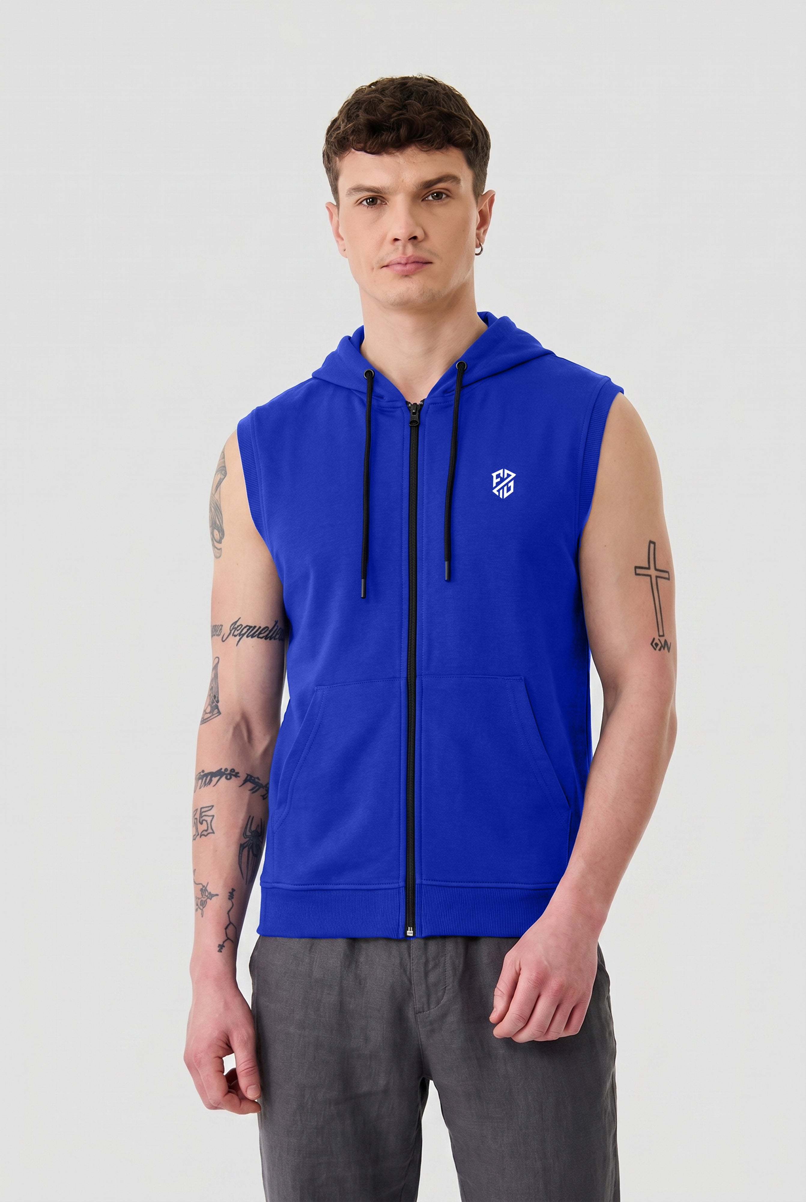 Men's Royal Blue Sleeveless Zip-Up Hoodie | Casual Gym & Sportswear Vest