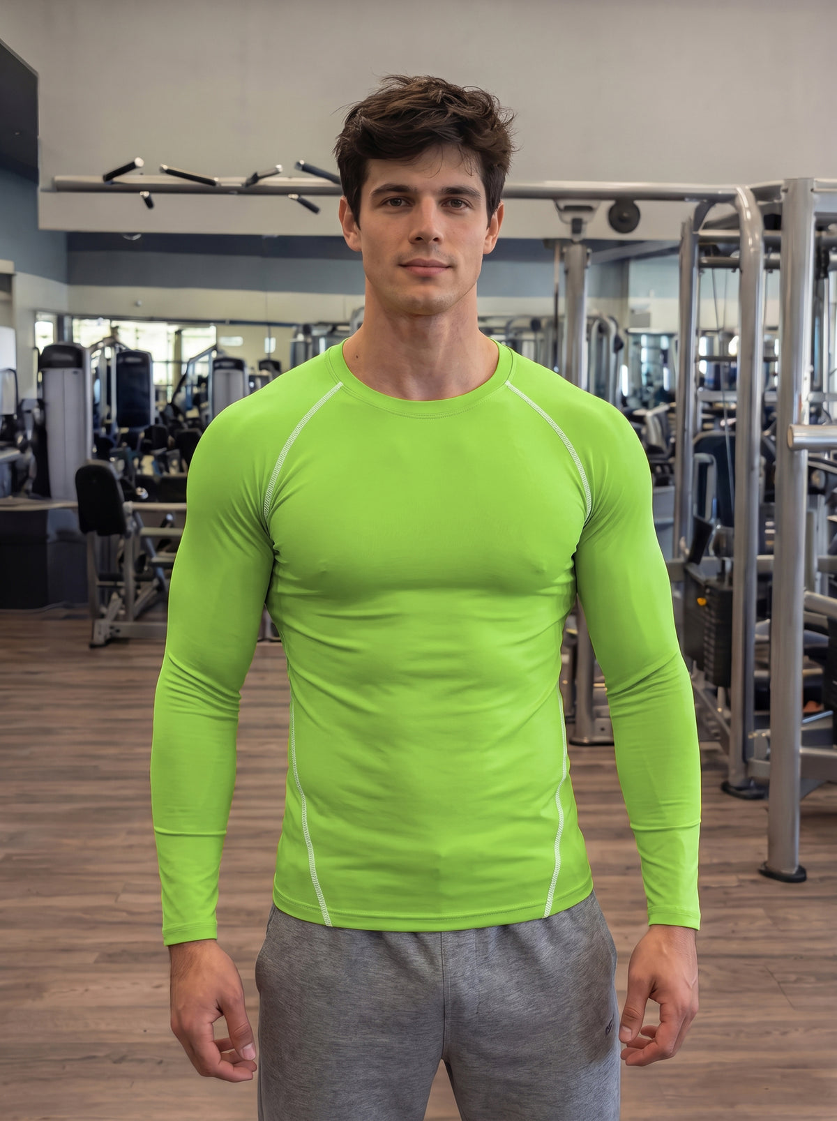 Men’s Performance Long Sleeve Gym T-Shirt – Kiwi Green