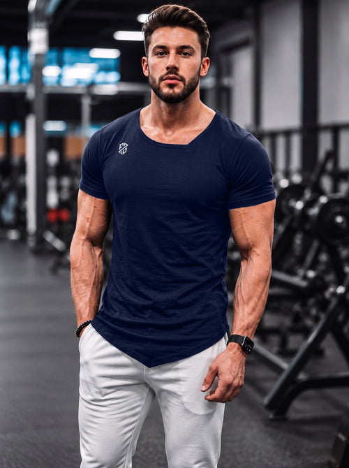 Men's Navy Blue Muscle-Fit Gym T-Shirt
