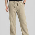 Men's Beige Casual Cotton Linen Trousers with Drawstring