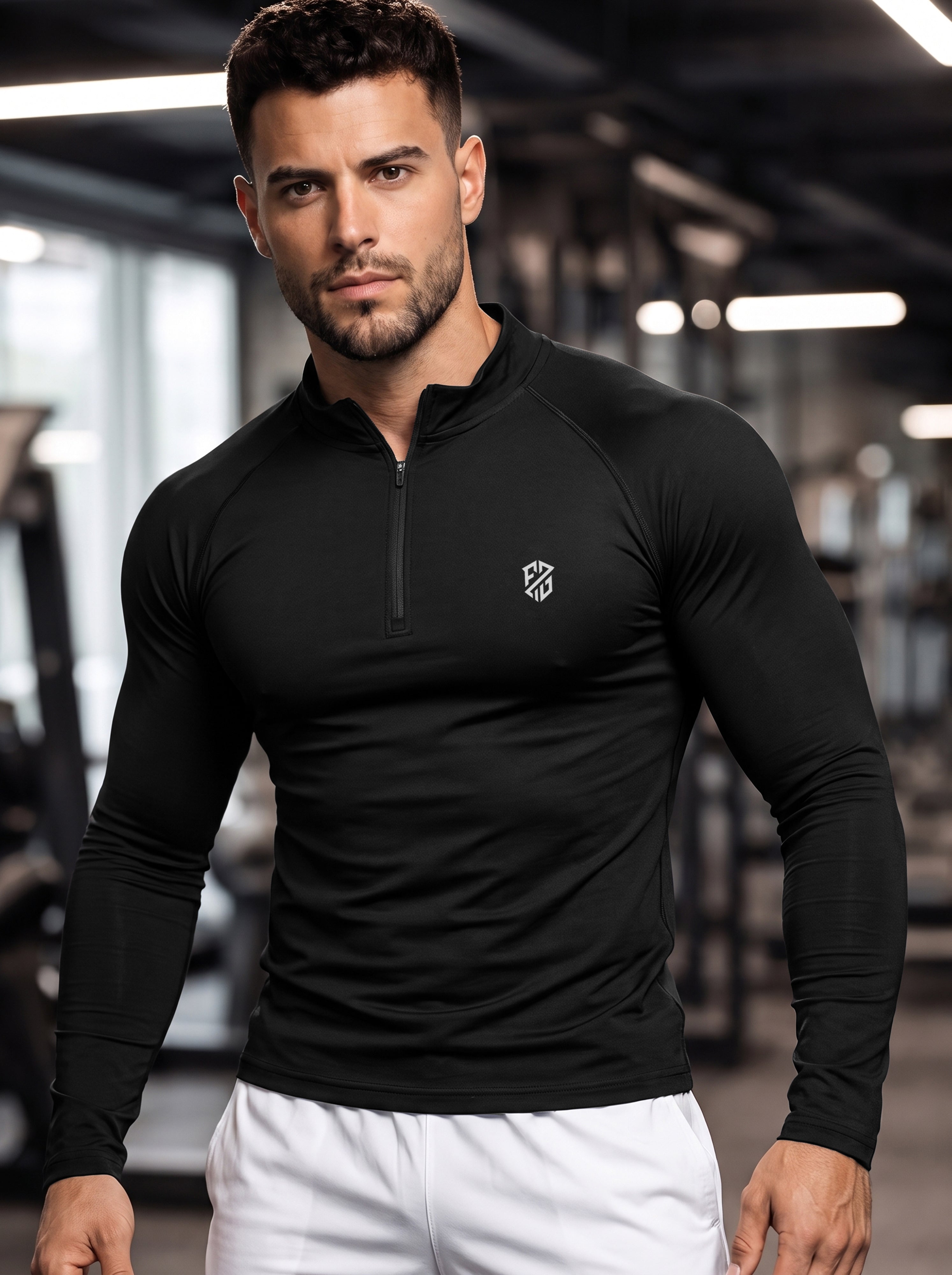 Men’s Performance 1/4 Zip Long Sleeve Gym Pullover – Stealth Black