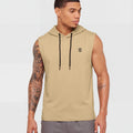 Men's Premium Beige Sleeveless Hooded T-Shirt | Slim Fit Khaki Gym & Streetwear Vest
