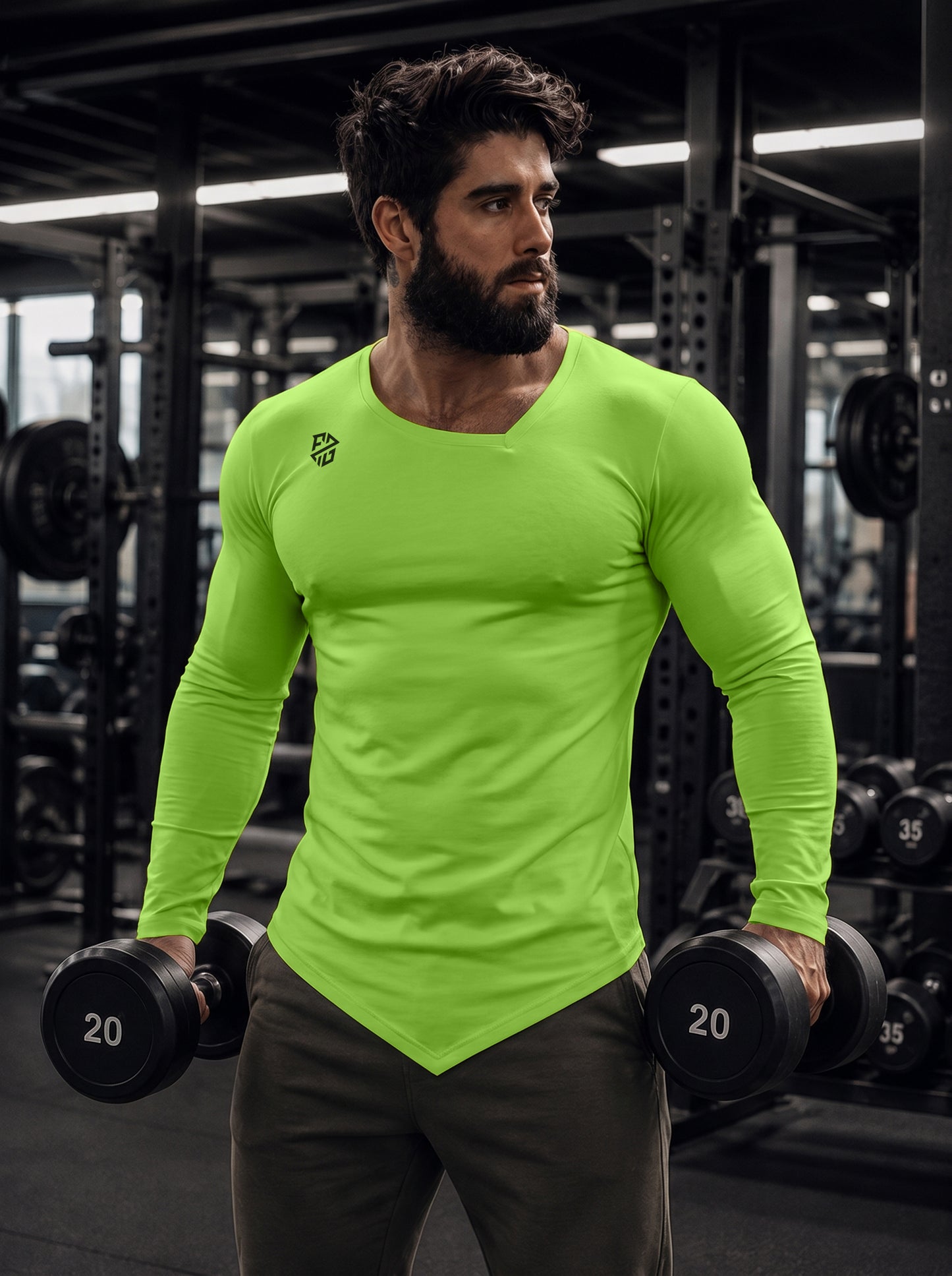 Men's Kiwi Green Full Sleeve Muscle-Fit Gym T-Shirt