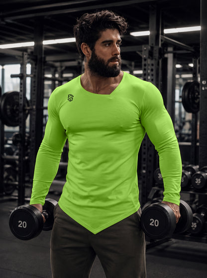Men's Kiwi Green Full Sleeve Muscle-Fit Gym T-Shirt