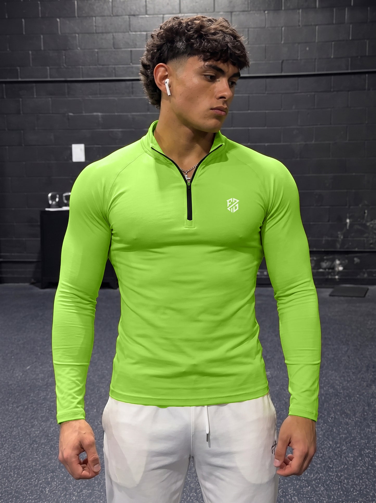 Men’s Performance 1/4 Zip Long Sleeve Gym Pullover – Kiwi Green