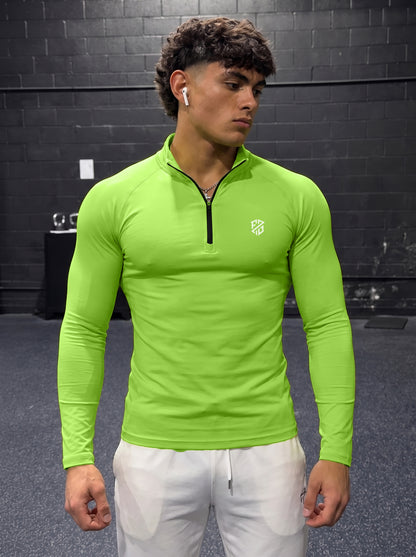 Men’s Performance 1/4 Zip Long Sleeve Gym Pullover – Kiwi Green