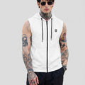 Men's White Sleeveless Zip-Up Hoodie | Casual Gym & Sportswear Vest