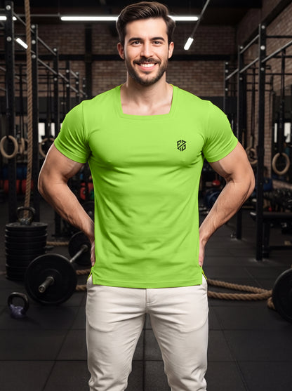 Men's Kiwi Green Square-Neck Muscle-Fit Gym T-Shirt