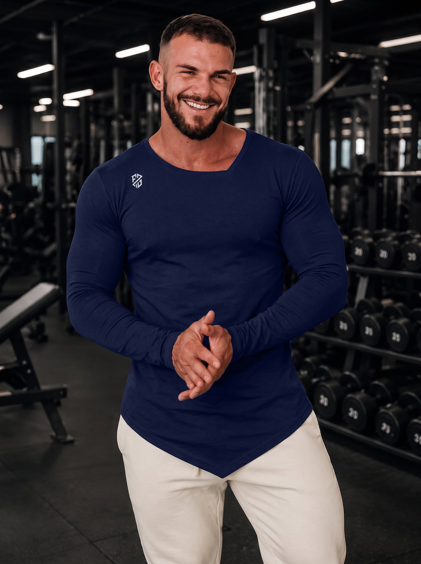 Men's Navy Blue Full Sleeve Muscle-Fit Gym T-Shirt