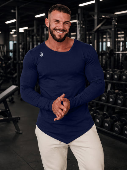 Men's Navy Blue Full Sleeve Muscle-Fit Gym T-Shirt