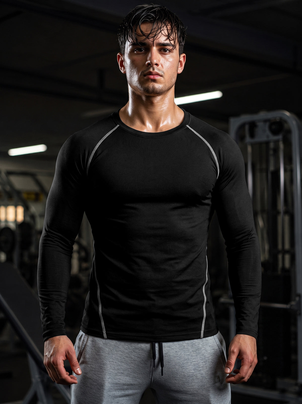 Men’s Performance Long Sleeve Gym T-Shirt – Stealth Black