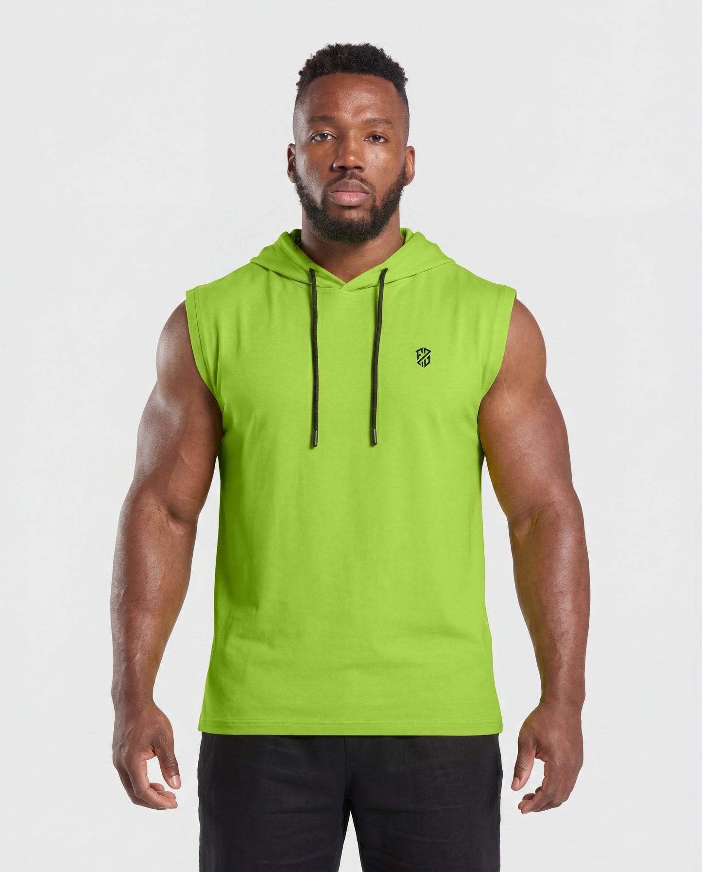 Men's Lime Green Sleeveless Hooded T-Shirt | Slim Fit Gym Wear & Activewear Vest