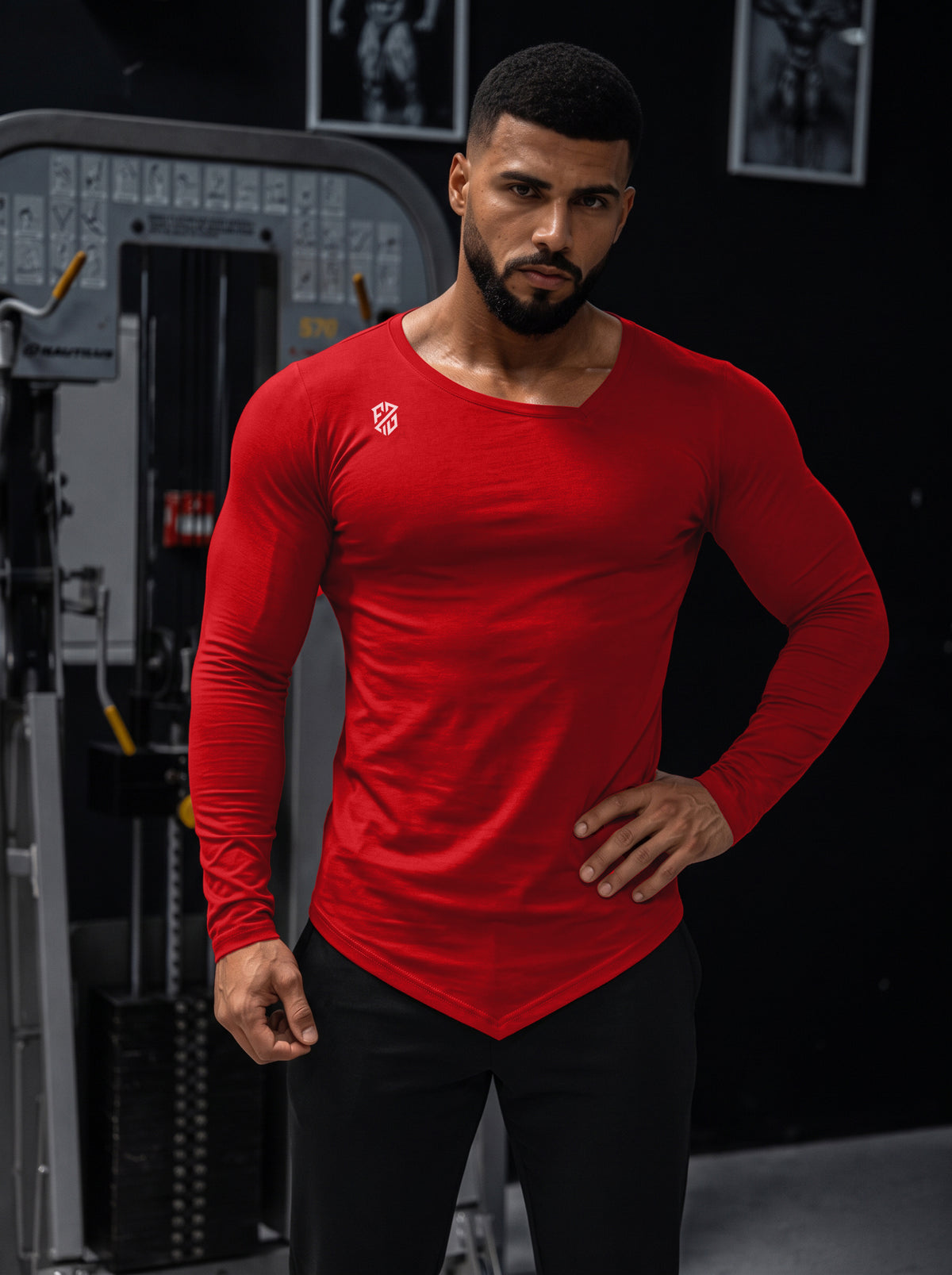 Red V-Cut Gym Full Sleeve T-Shirt
