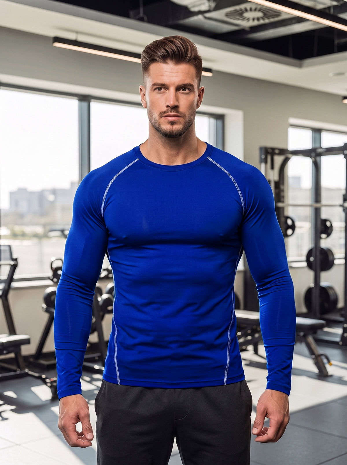 Men’s Performance Long Sleeve Gym T-Shirt – Royal Blue