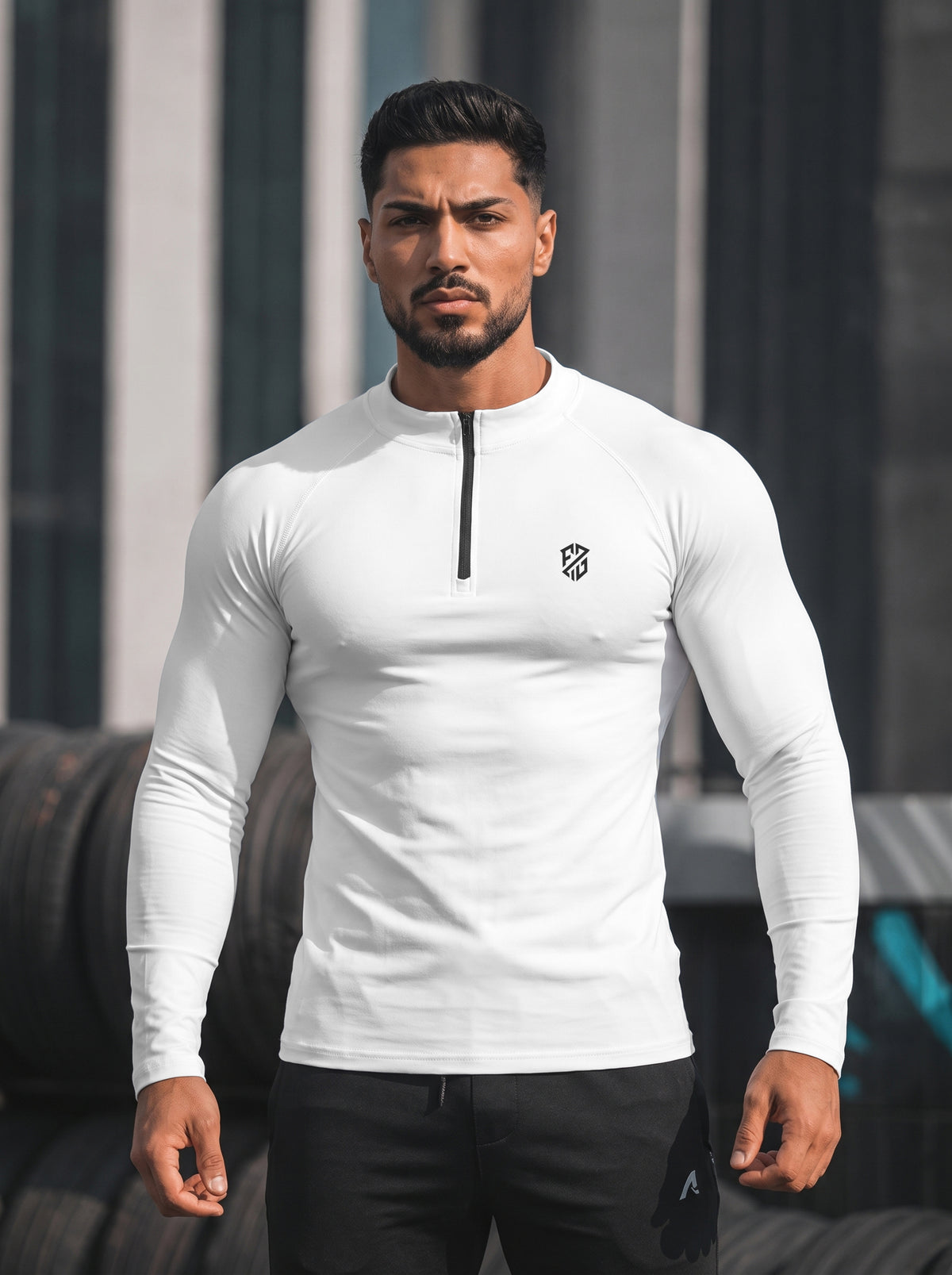 Men’s Performance 1/4 Zip Long Sleeve Gym Pullover – White