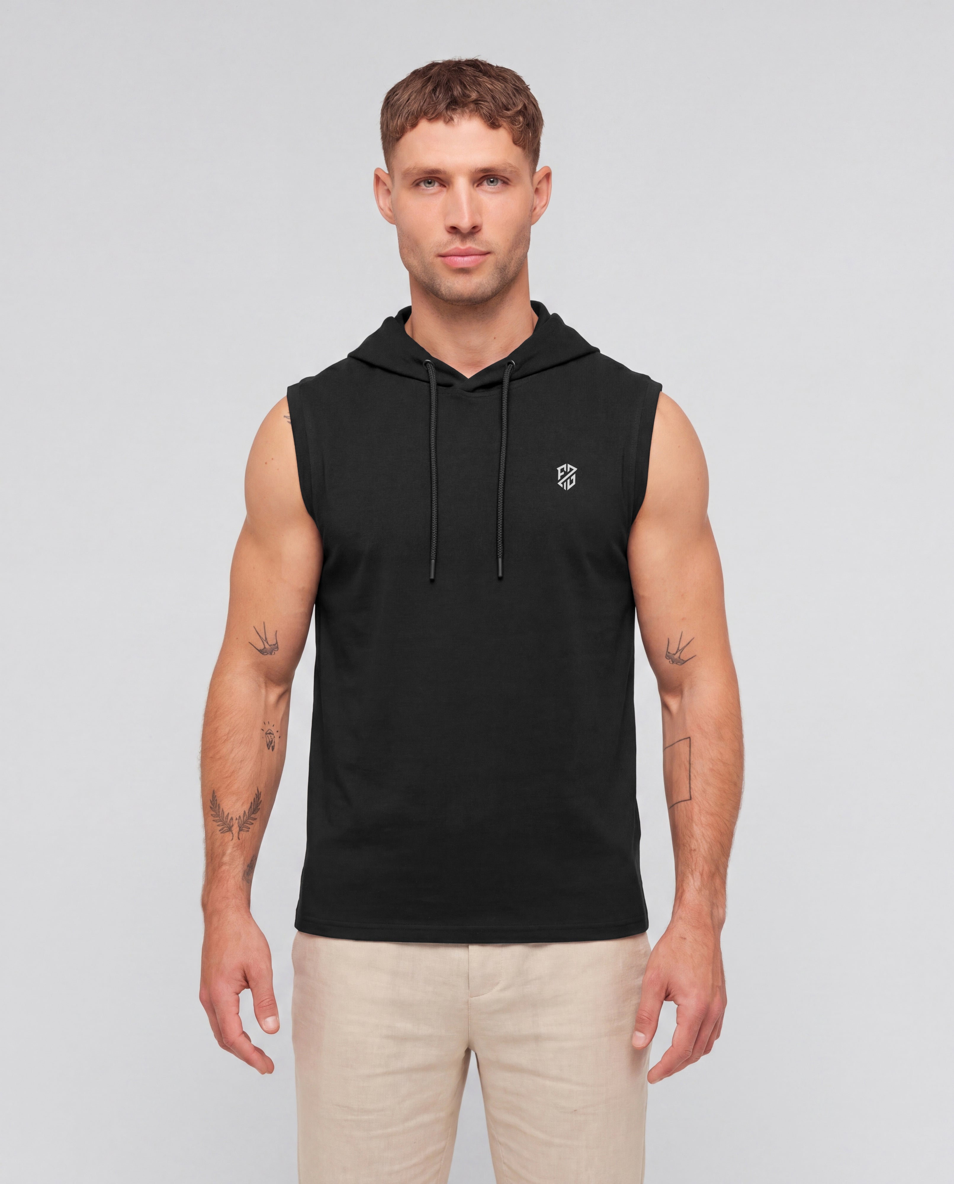 Men's Premium Black Sleeveless Hooded T-Shirt | Casual Slim Fit Gym & Streetwear Vest