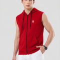 Men's Red Sleeveless Zip-Up Hoodie | Casual Gym & Sportswear Vest