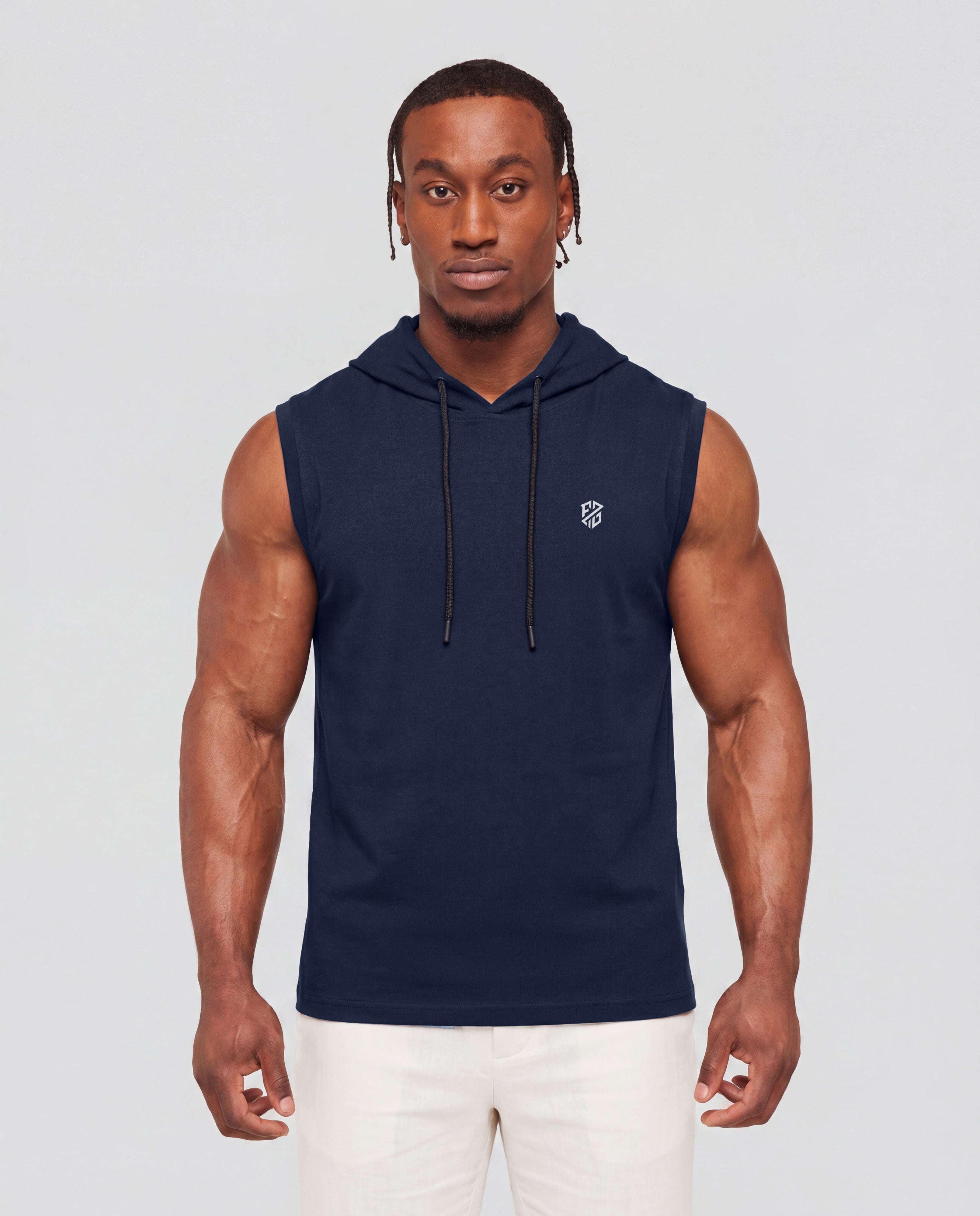 Men's Premium Navy Blue Sleeveless Hooded T-Shirt | Slim Fit Gym Wear & Casual Streetwear Vest