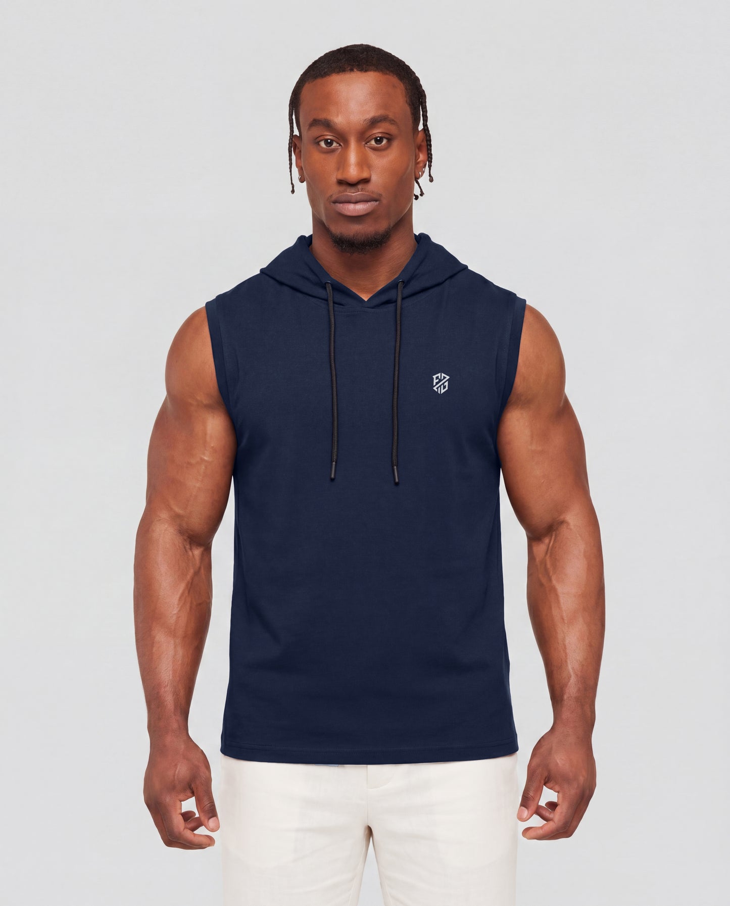 Men's Premium Navy Blue Sleeveless Hooded T-Shirt | Slim Fit Gym Wear & Casual Streetwear Vest