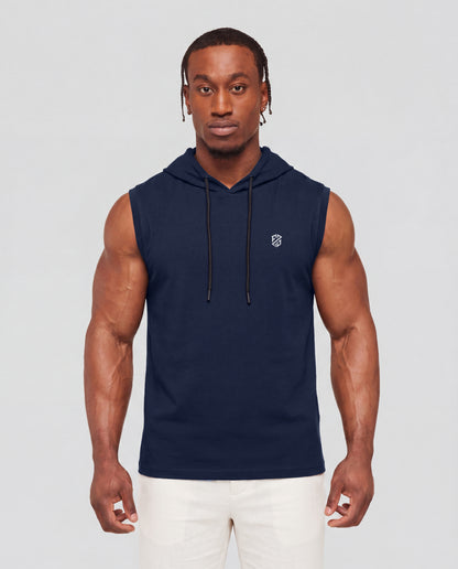 Men's Premium Navy Blue Sleeveless Hooded T-Shirt | Slim Fit Gym Wear & Casual Streetwear Vest