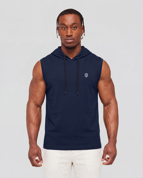 Men's Premium Navy Blue Sleeveless Hooded T-Shirt | Slim Fit Gym Wear & Casual Streetwear Vest