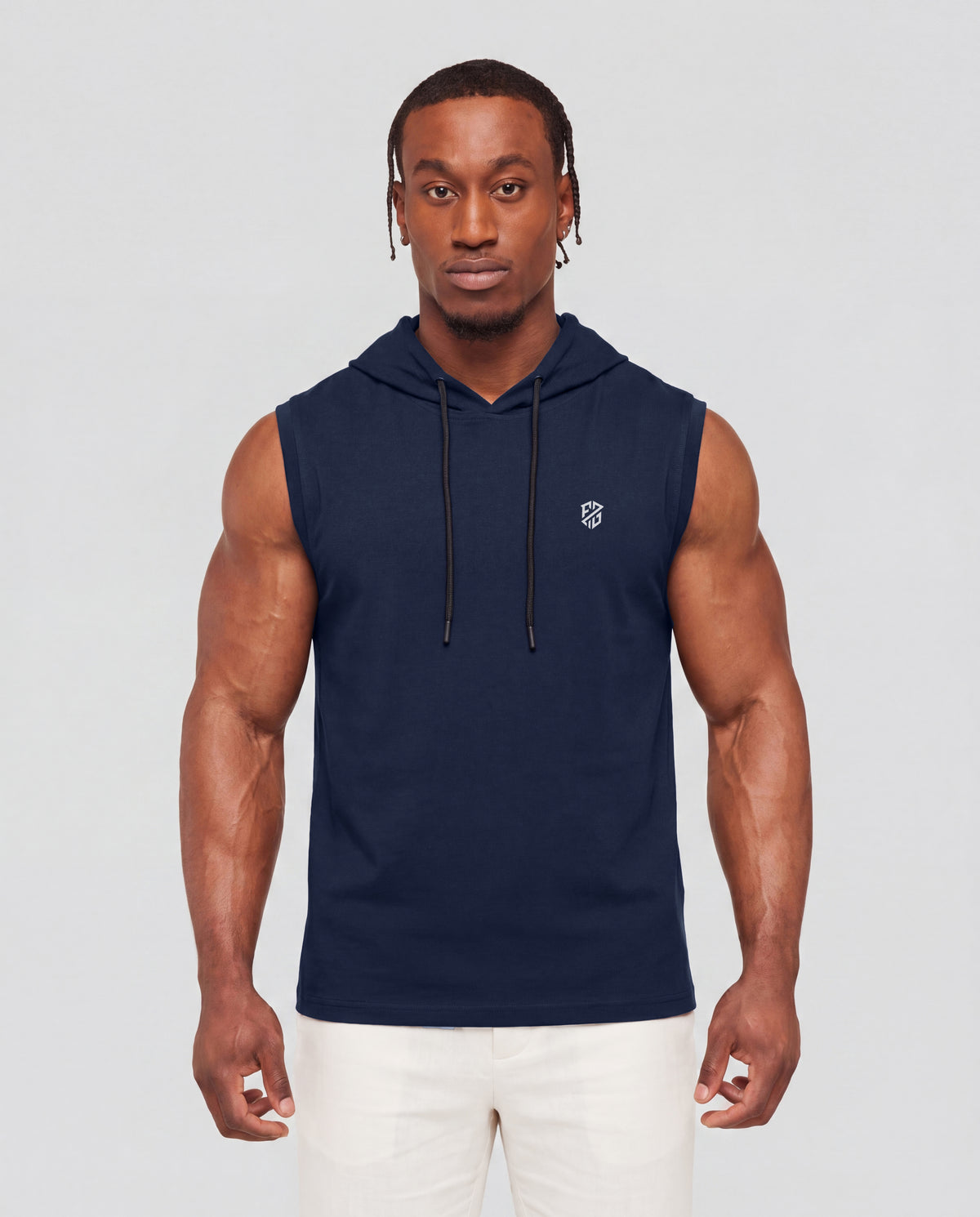 Men's Premium Navy Blue Sleeveless Hooded T-Shirt | Slim Fit Gym Wear & Casual Streetwear Vest