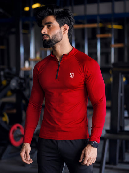 Men’s Performance 1/4 Zip Long Sleeve Gym Pullover – Bold Red