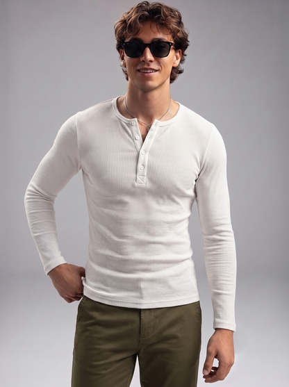 Men's Heather Grey Waffle Knit Henley – Classic Long Sleeve Thermal