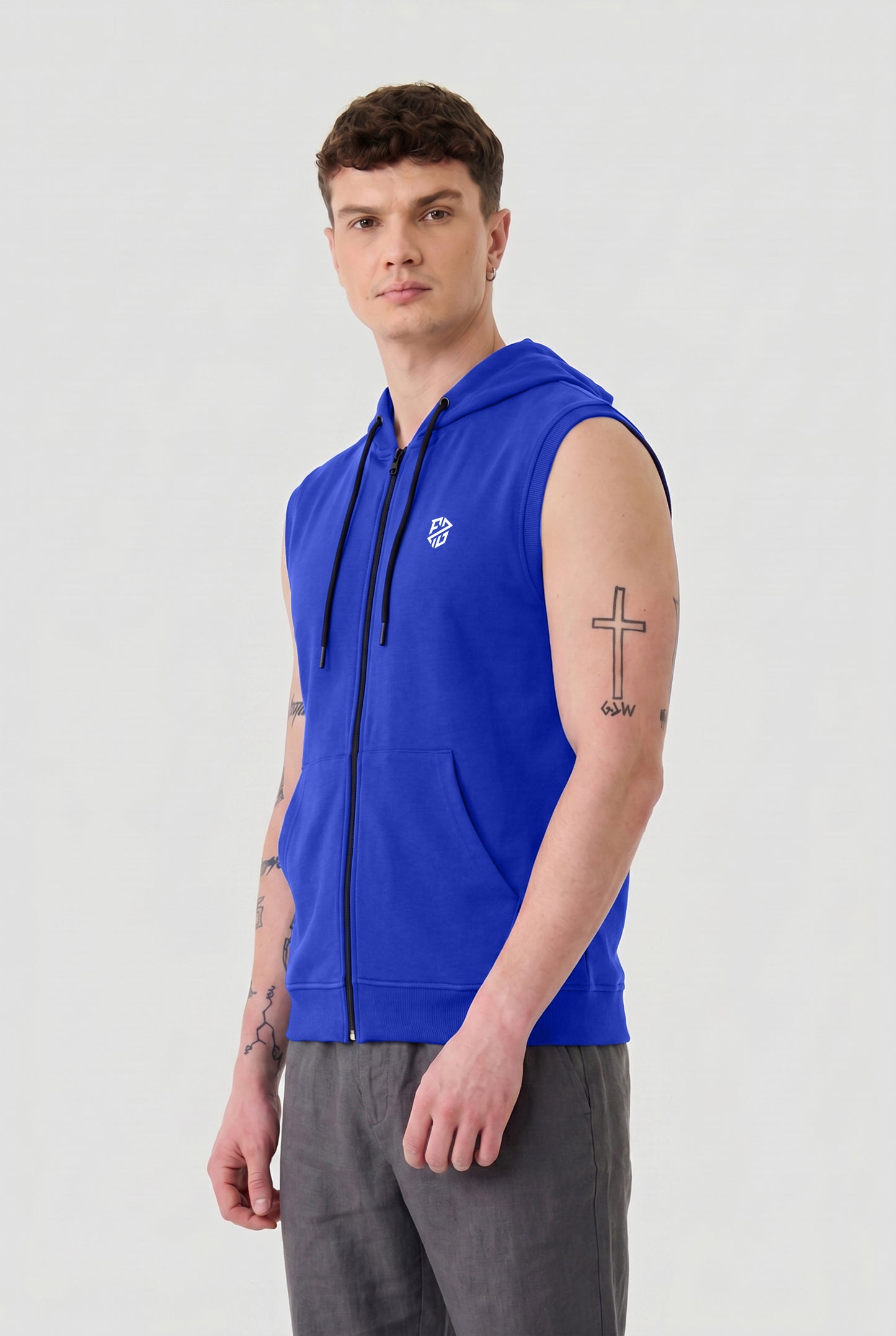 Men's Royal Blue Sleeveless Zip-Up Hoodie | Casual Gym & Sportswear Vest