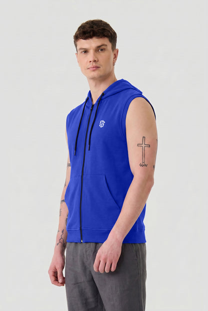 Men's Royal Blue Sleeveless Zip-Up Hoodie | Casual Gym & Sportswear Vest