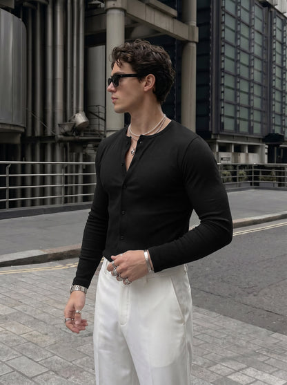 Men's Signature Jet Black Pure Cotton Ribbed Casual Shirt