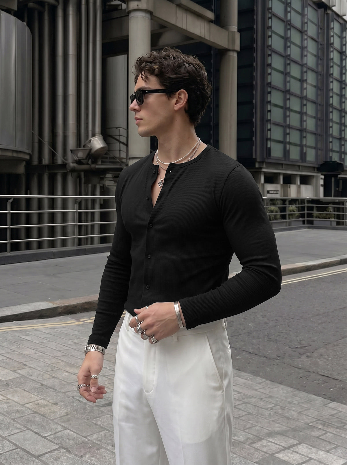 Men's Signature Jet Black Pure Cotton Ribbed Casual Shirt