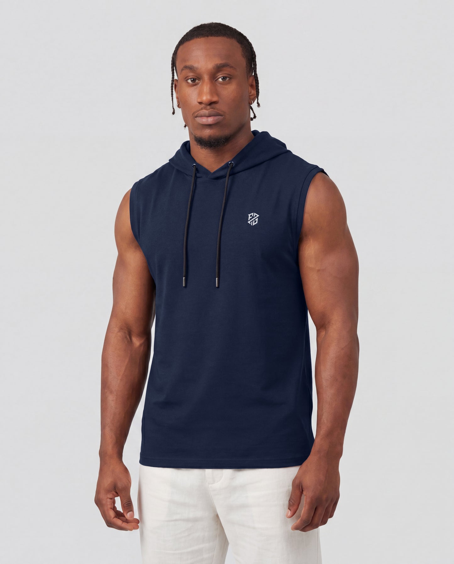 Men's Premium Navy Blue Sleeveless Hooded T-Shirt | Slim Fit Gym Wear & Casual Streetwear Vest