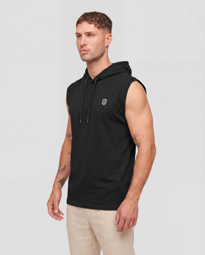 Men's Premium Black Sleeveless Hooded T-Shirt | Casual Slim Fit Gym & Streetwear Vest