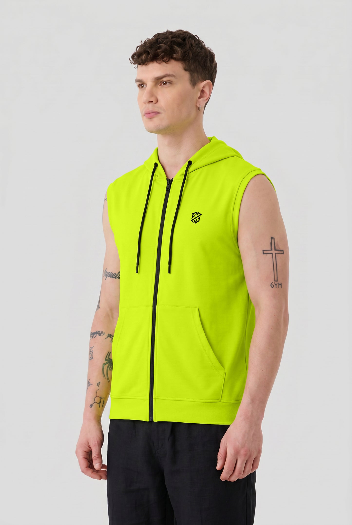 Men's Neon Green Sleeveless Zip-Up Hoodie | Casual Gym & Sportswear Vest