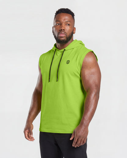 Men's Lime Green Sleeveless Hooded T-Shirt | Slim Fit Gym Wear & Activewear Vest