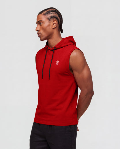 Men's Athletic Sleeveless Hoodie – Slim Fit Gym Tank Top (Crimson Red)