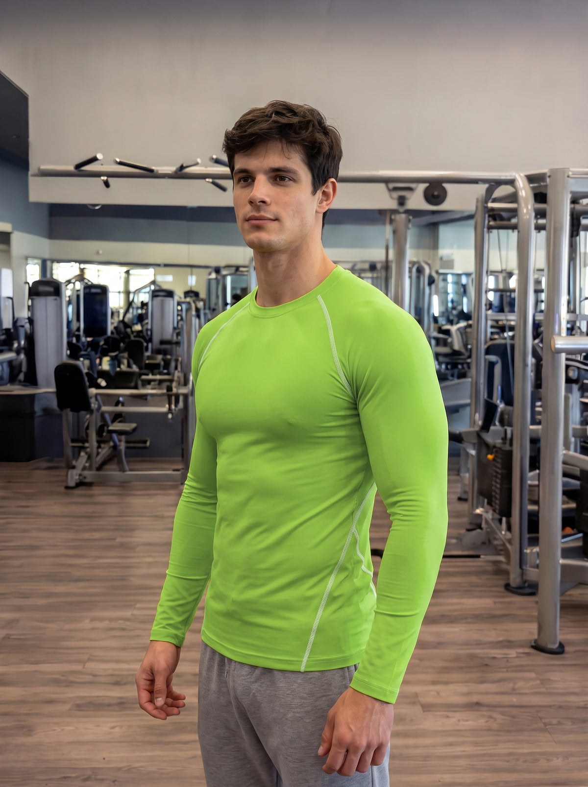 Men’s Performance Long Sleeve Gym T-Shirt – Kiwi Green