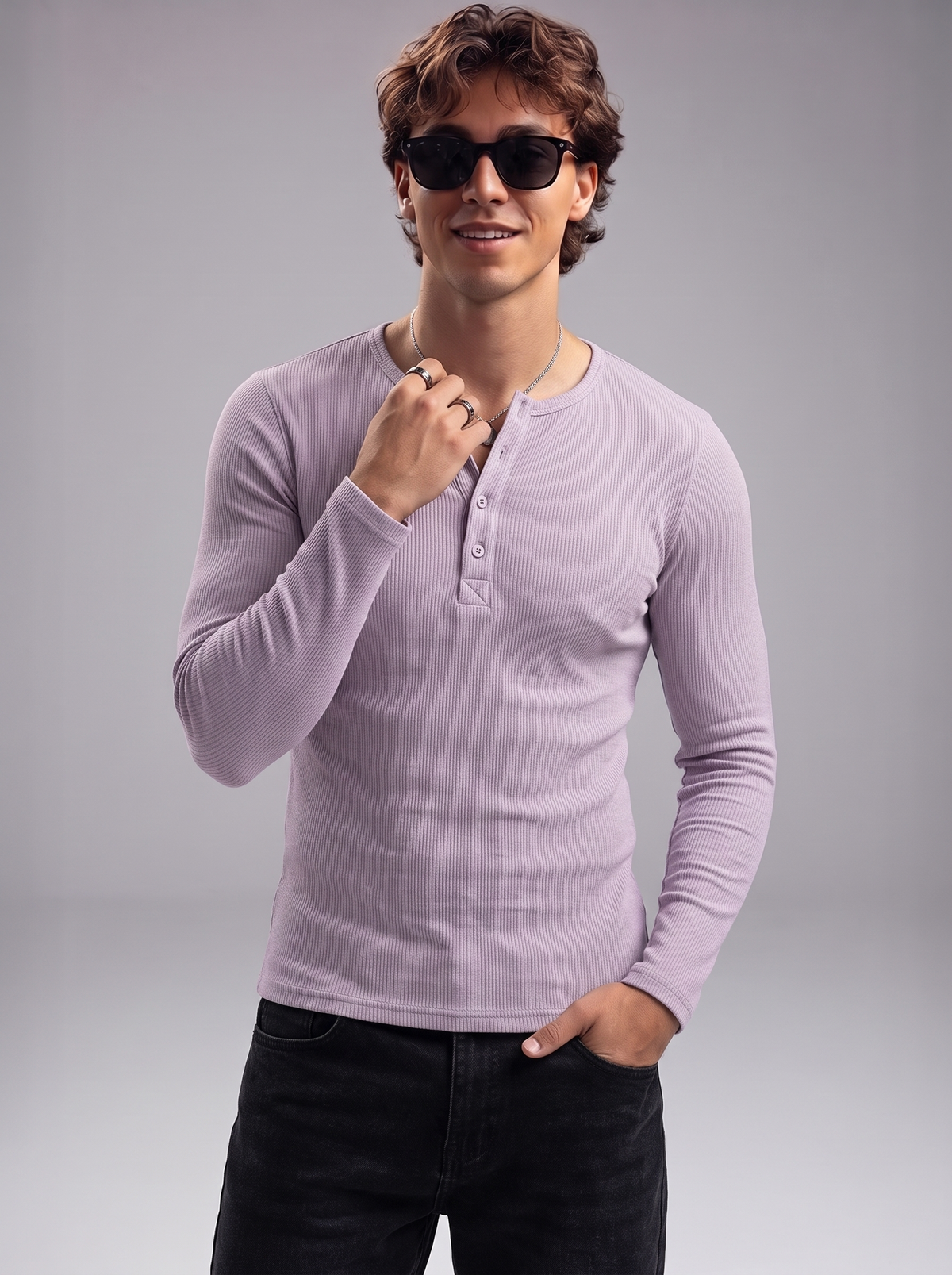 The Pastel Essential – Men’s Soft Lavender Henley