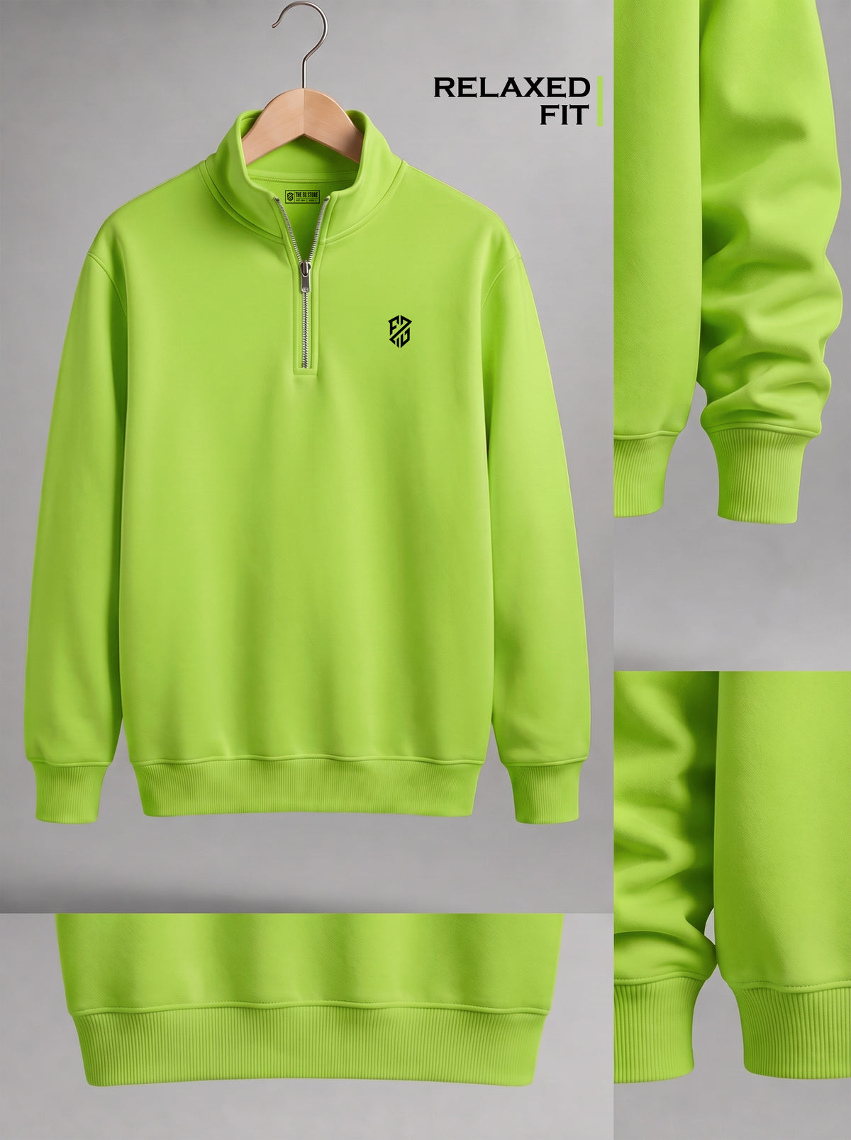 Men's Neon Green Quarter Zip Sweatshirt