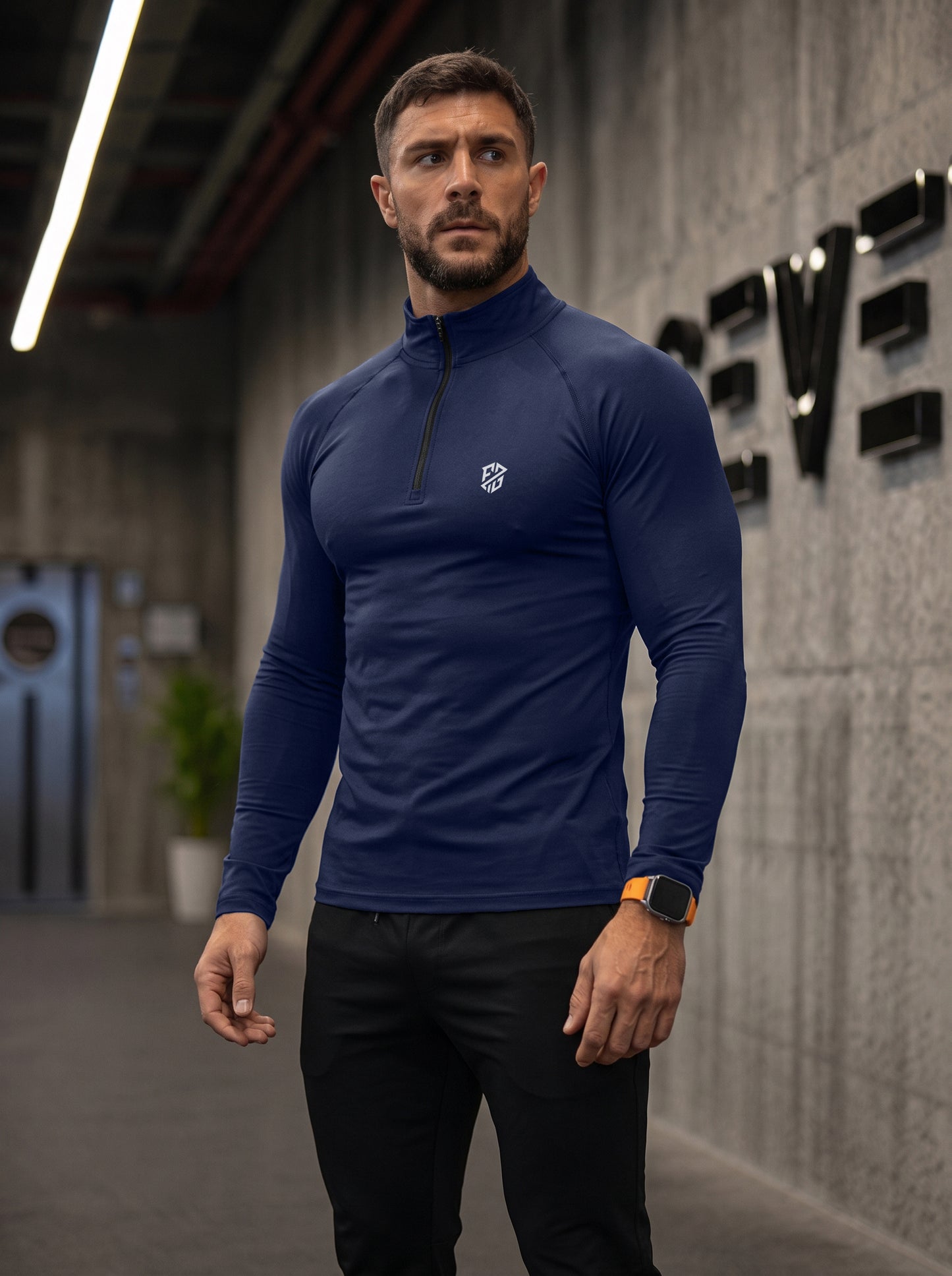 Men’s Performance 1/4 Zip Long Sleeve Gym Pullover – Navy Blue
